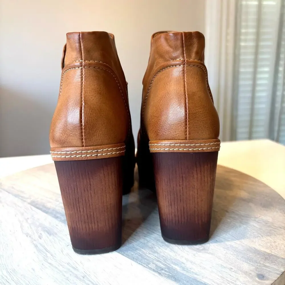 Korks Women's Platform Ankle Boots Brown Leather Chunky Heel Slip On Booties 7.5 - Picture 8 of 12